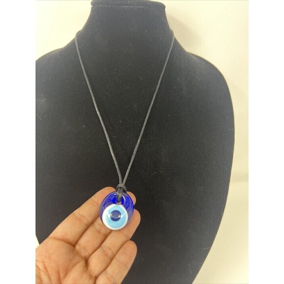 Vintage 90's/ 2000's Style Murano Glass Evil Eye Pendant On Black Cord Necklace - Picture 1 of 9